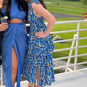 Lush Floral Tie Strap Tiered Midi Dress